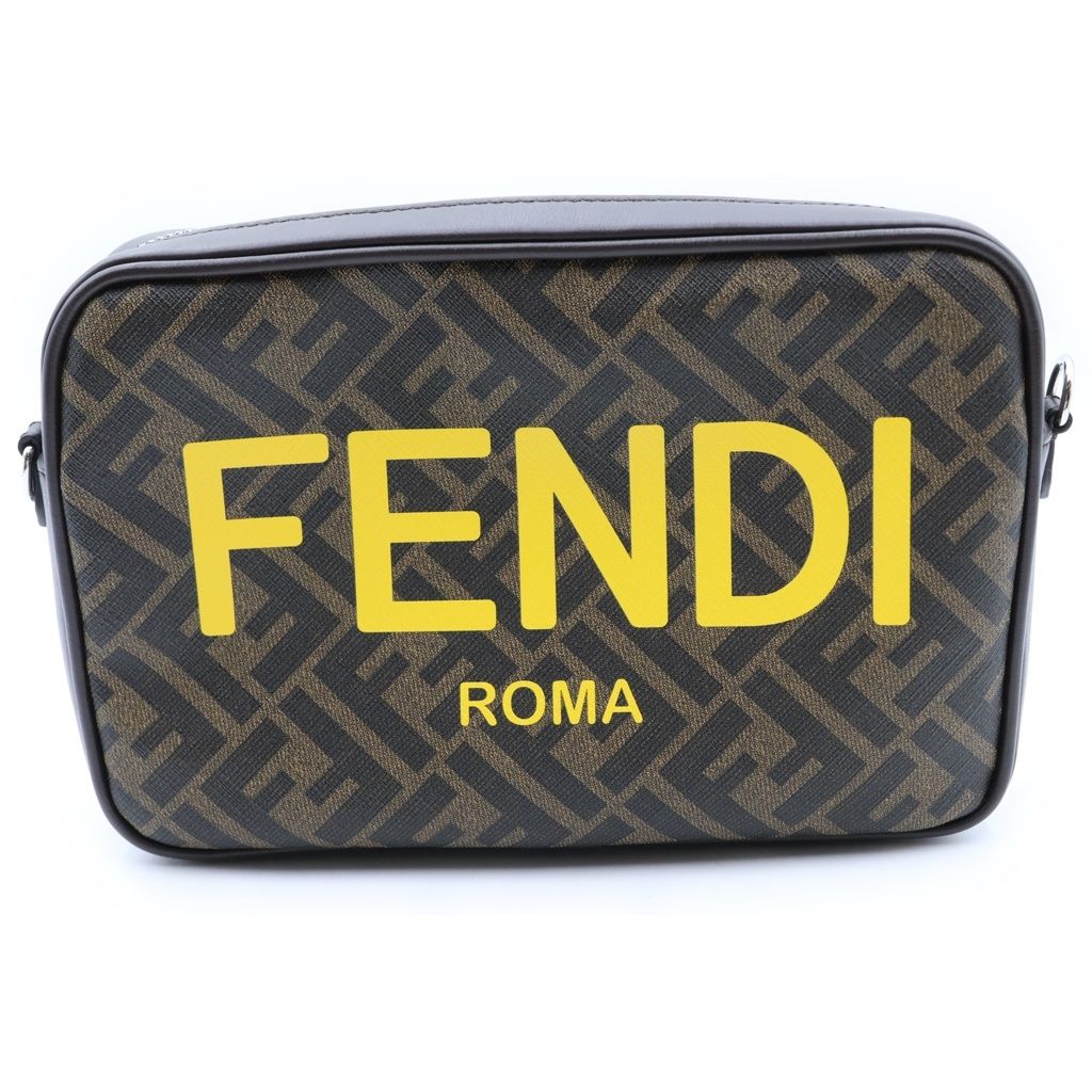 Fendi Diagonal Camera Case Zucca Shoulder Bag Brown Leather Silver
