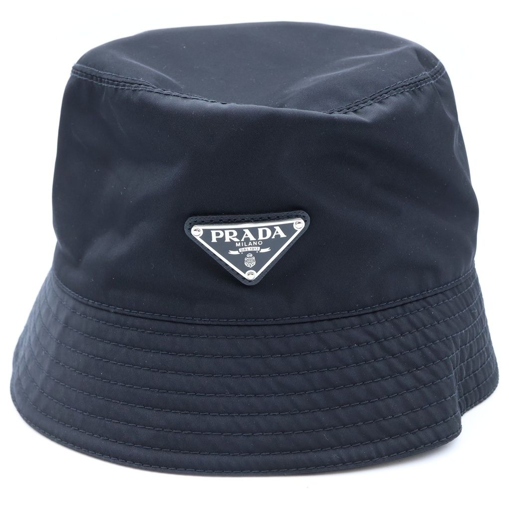 Prada Triangle Logo Nylon Bucket Hat Black
