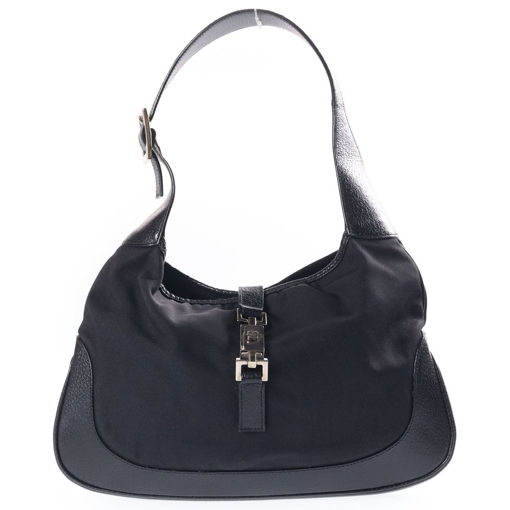 Gucci Jackie Bag Handbag Black Nylon Leather Silver