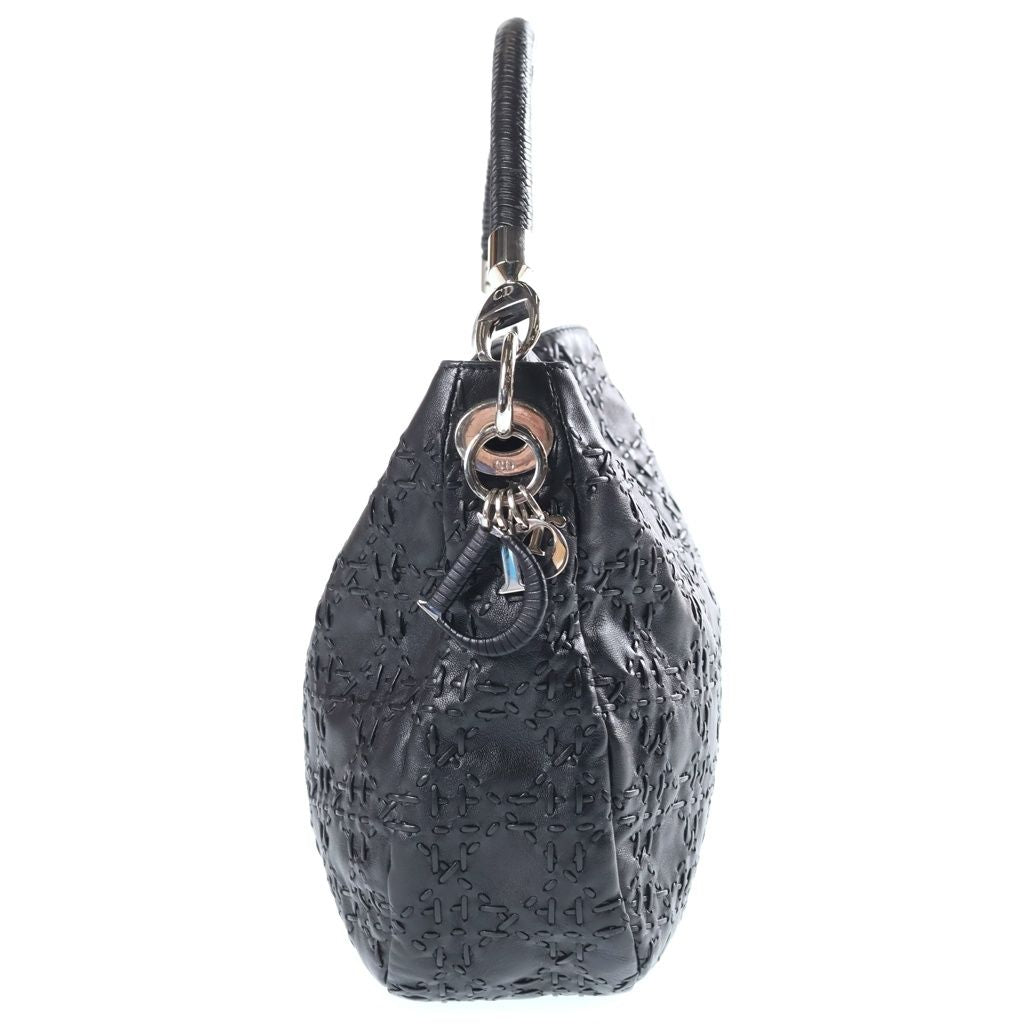 Dior Cannage Hobo One Handle Tote Black Leather Silver — view 3