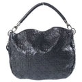 Dior Cannage Hobo One Handle Tote Black Leather Silver