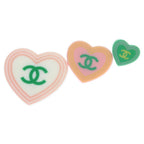 Chanel CC Logo Heart Pin Brooch Pin Badge Set Pink Green 04C