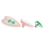Chanel CC Logo Heart Pin Brooch Pin Badge Set Pink Green 04C — view 4
