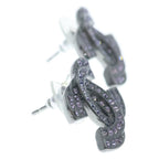 Chanel CC Logo Earrings Purple Silver Rhinestone — view 4