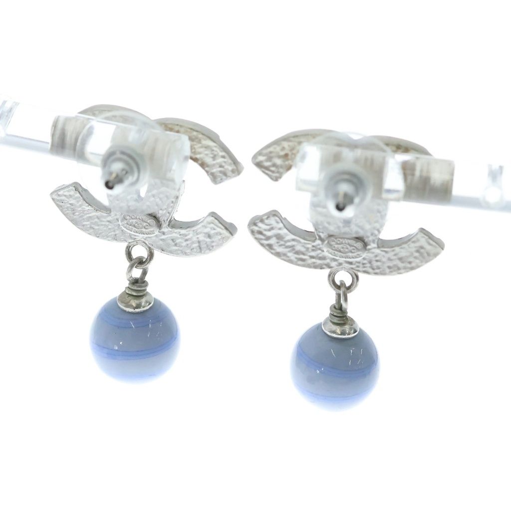 Chanel CC Logo Earrings Blue Silver 05C — view 2