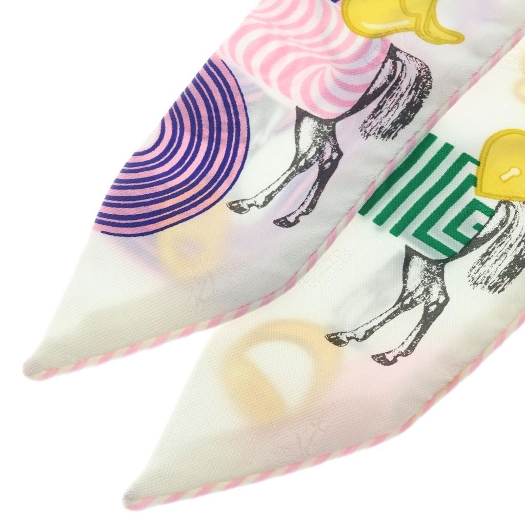 Hermes Twilly Garde Robe Pop Rose Pop Scarf Silk White Pink — view 2