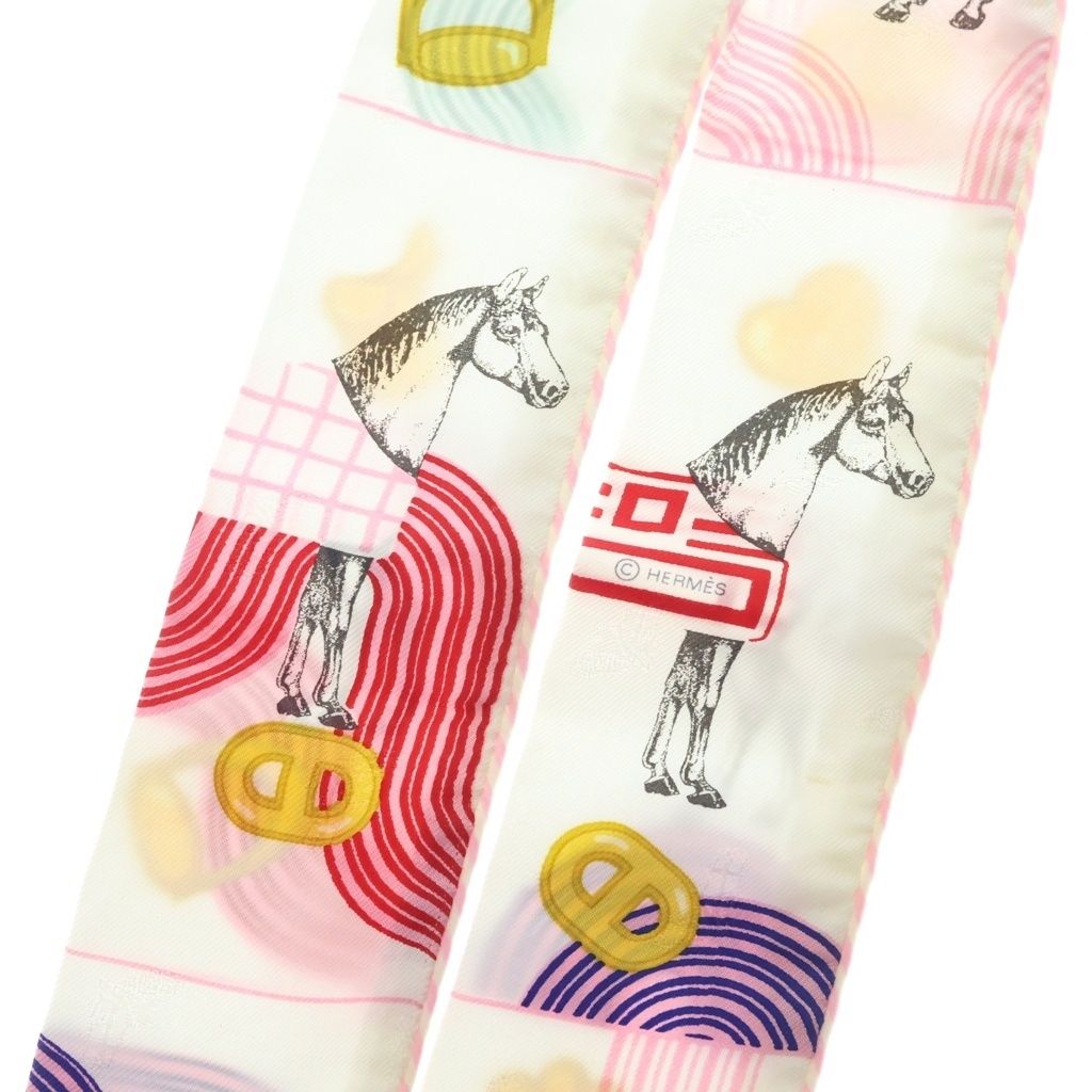 Hermes Twilly Garde Robe Pop Rose Pop Scarf Silk White Pink — view 3