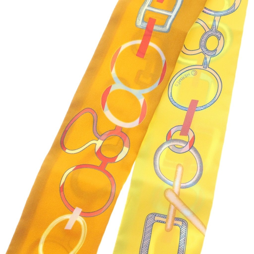 Hermes Twilly Do Re Boucles Dore Boucle Scarf Silk Orange Yellow — view 4
