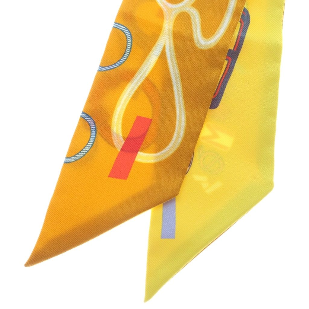 Hermes Twilly Do Re Boucles Dore Boucle Scarf Silk Orange Yellow — view 2