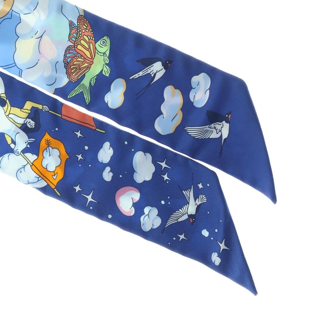 Hermes Twilly Sur Mon Nuage My Cloud Scarf Silk Blue — view 3