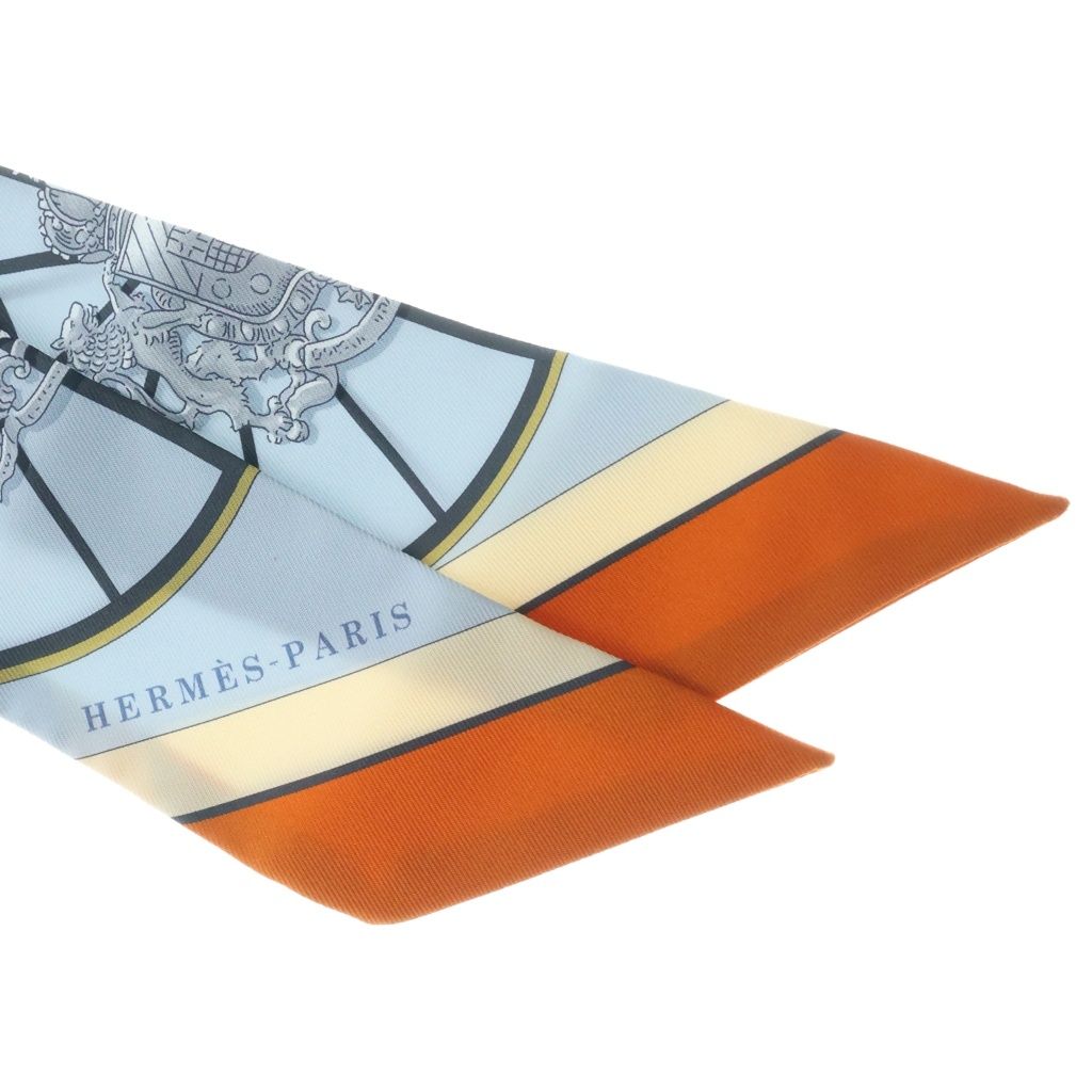 Hermes Twilly Spring Scarf Silk White Orange Blue — view 3