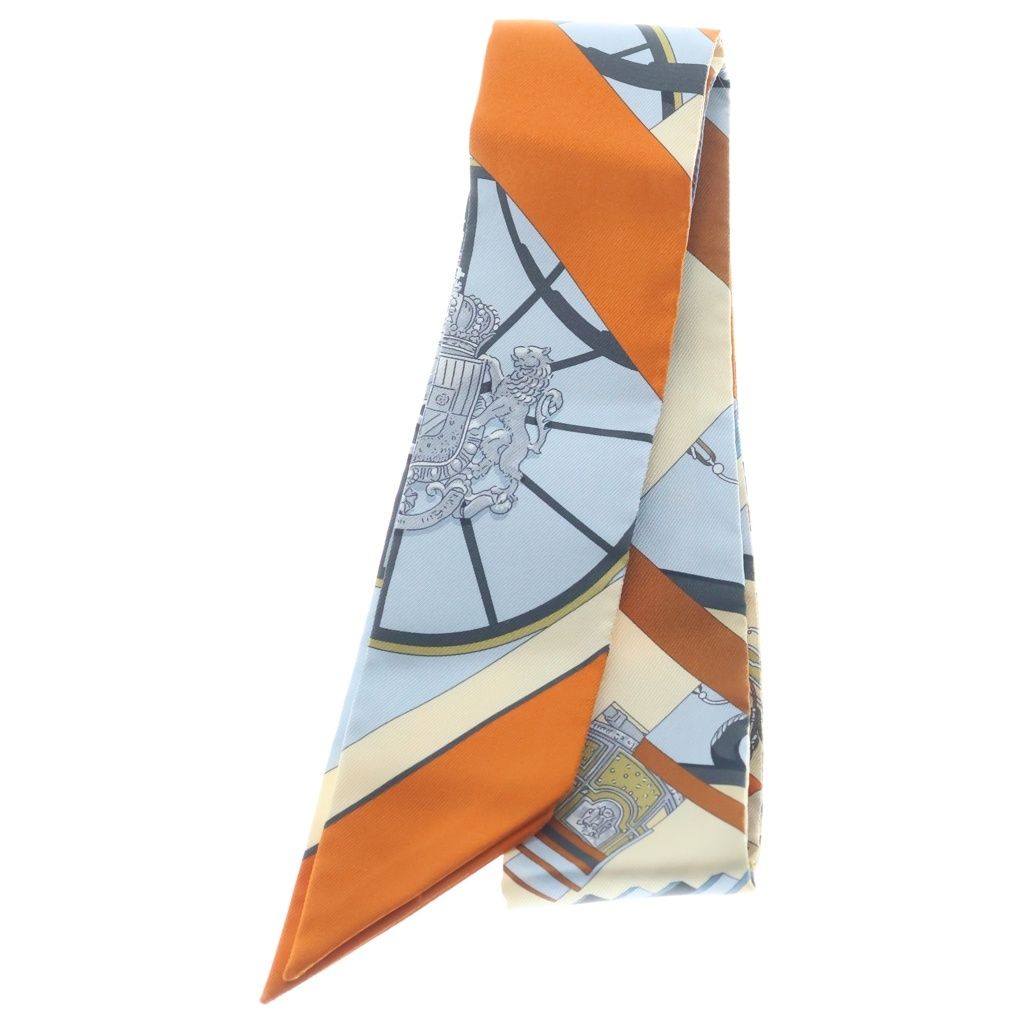 Hermes Twilly Spring Scarf Silk White Orange Blue