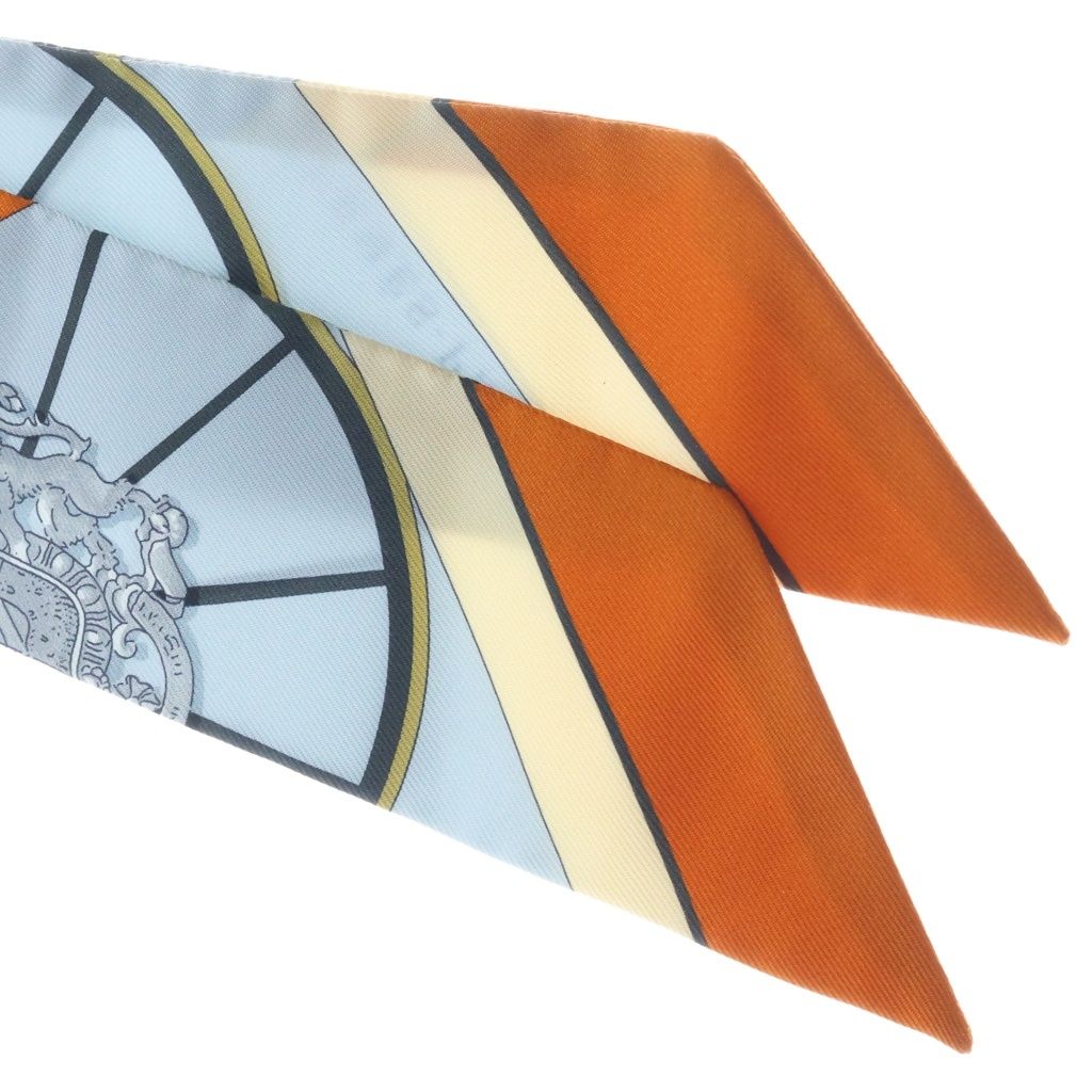 Hermes Twilly Spring Scarf Silk White Orange Blue — view 2