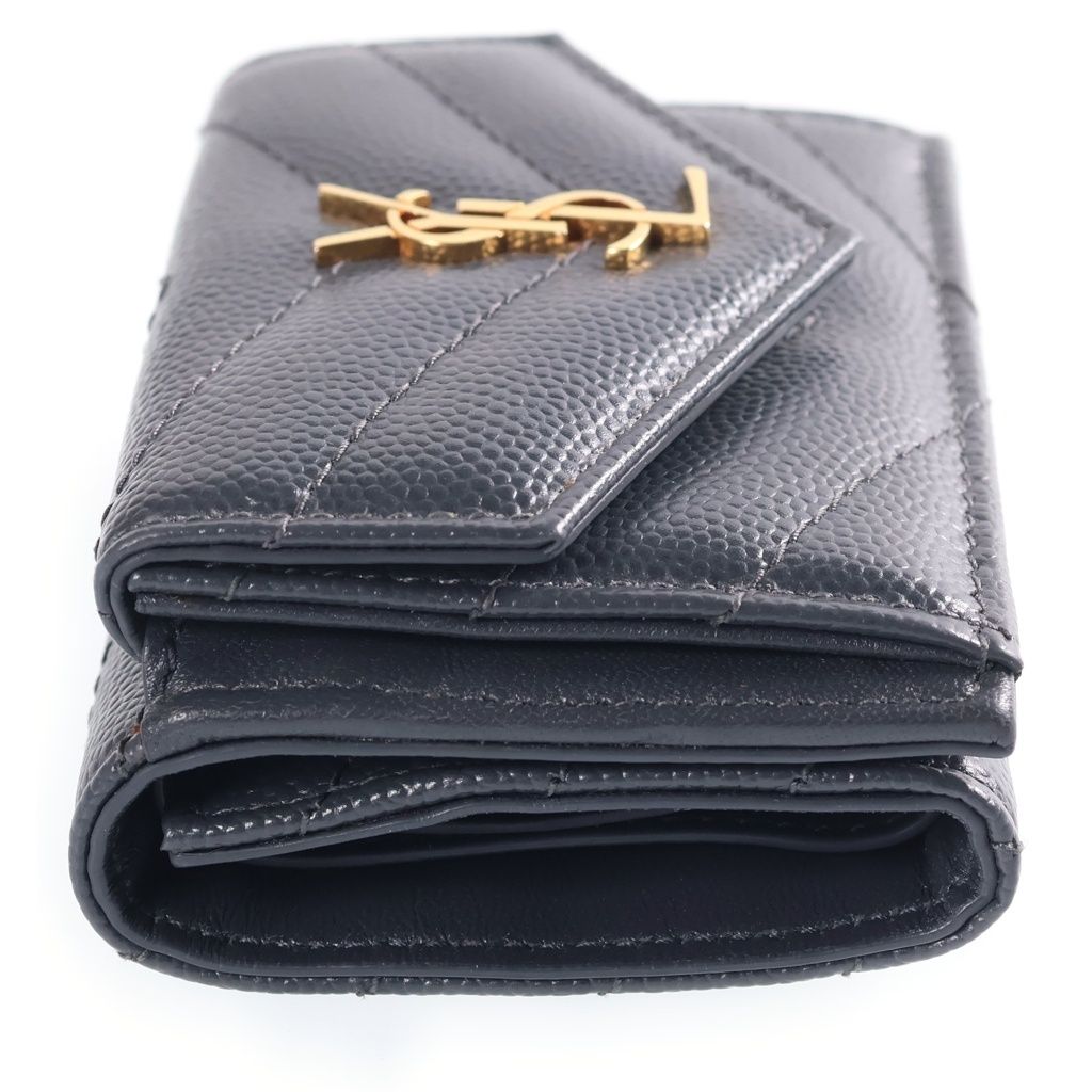 Saint Laurent Paris Tiny Wallet Trifold Compact Gold Leather Gray — view 3