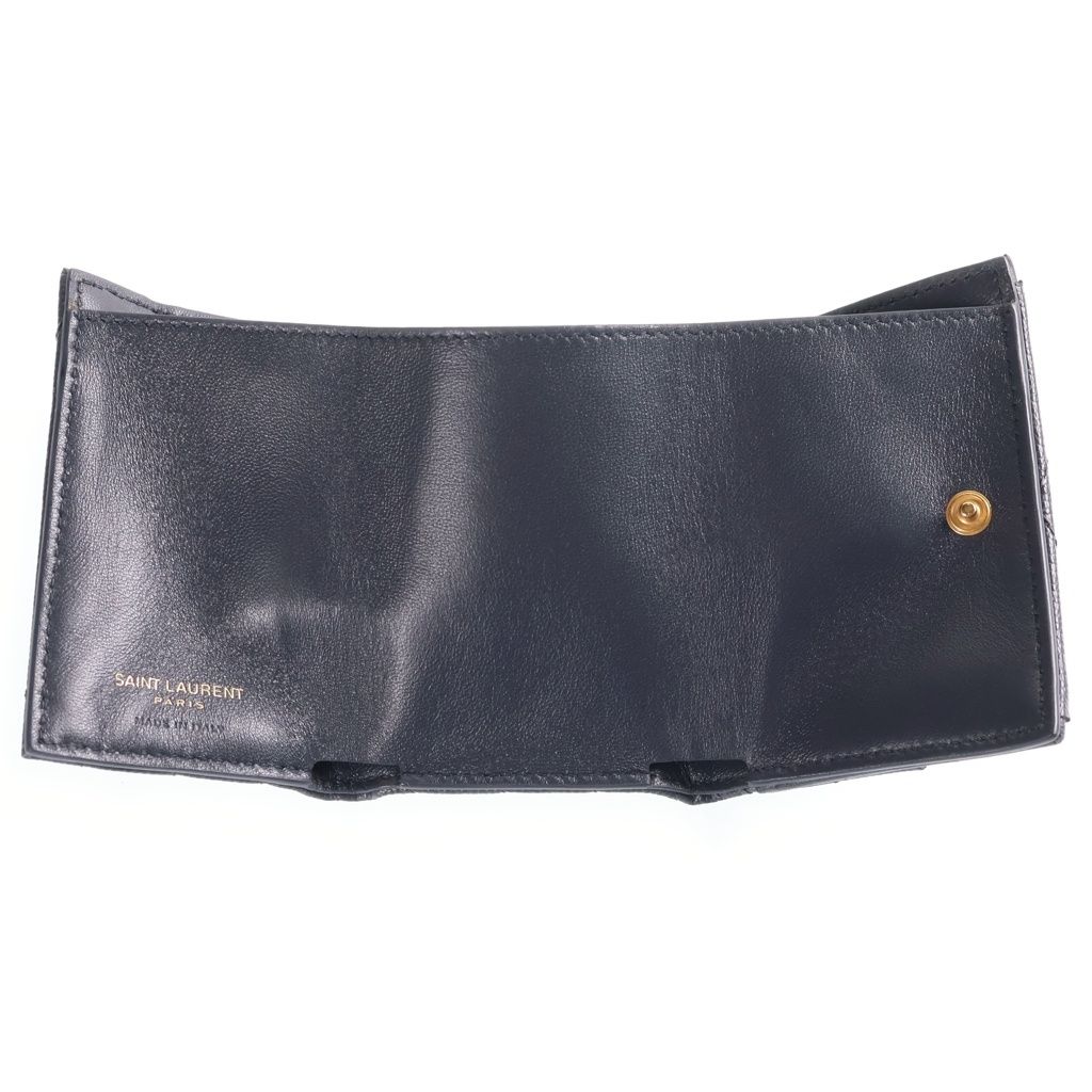 Saint Laurent Paris Tiny Wallet Trifold Compact Gold Leather Gray — view 5