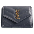 Saint Laurent Paris Tiny Wallet Trifold Compact Gold Leather Gray