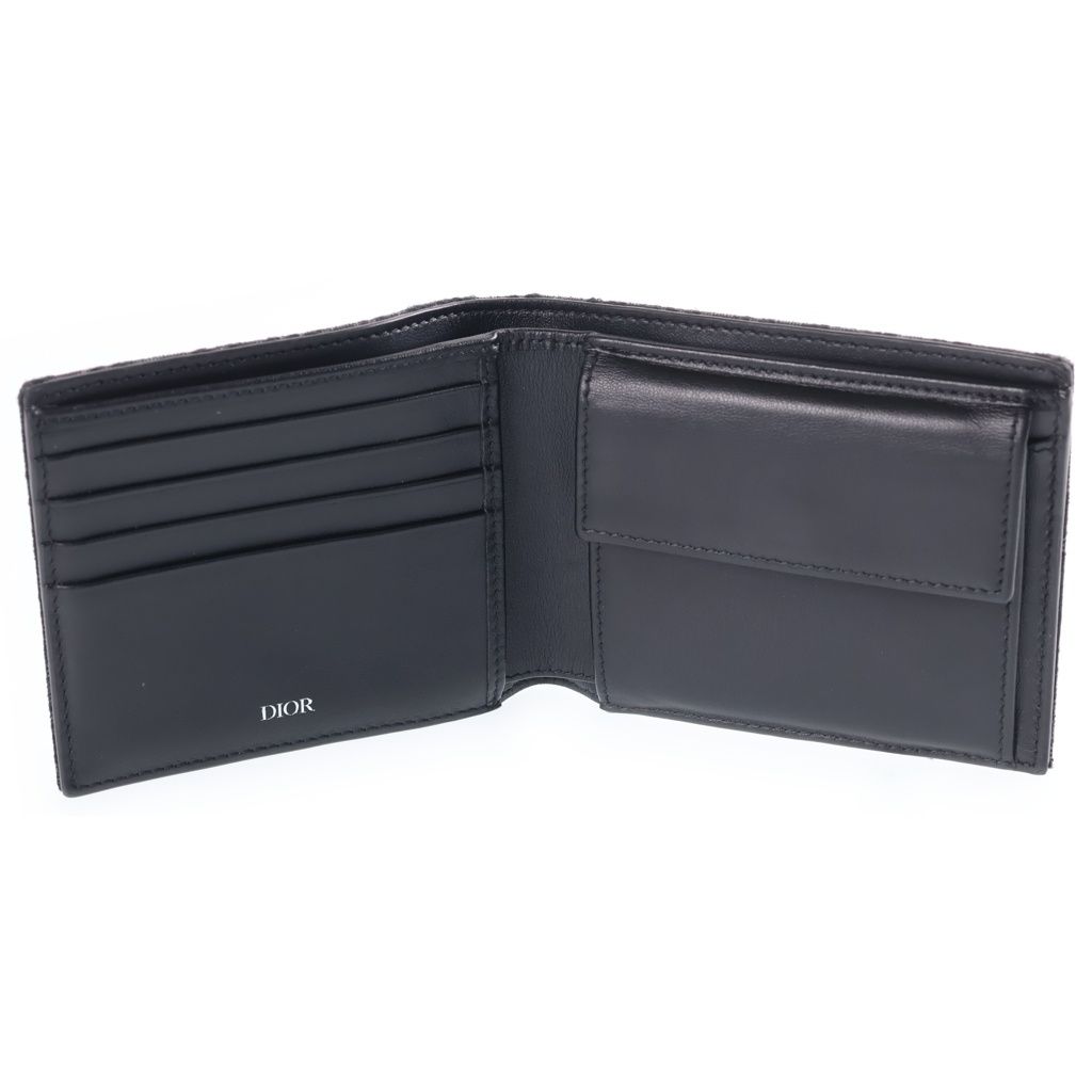 Dior Oblique Bifold Wallet Compact Card Case Black Leather Canvas — view 5