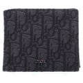 Dior Oblique Bifold Wallet Compact Card Case Black Leather Canvas