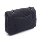 Chanel Shoulder Bag Chevron V-stitch Black Fabric Chain — view 2