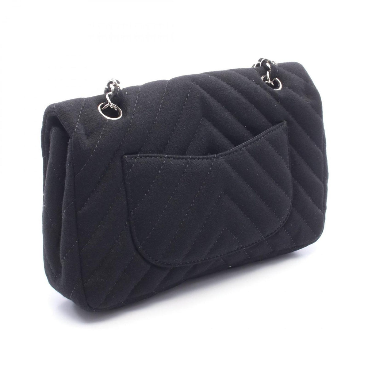 Chanel Shoulder Bag Chevron V-stitch Black Fabric Chain — view 2