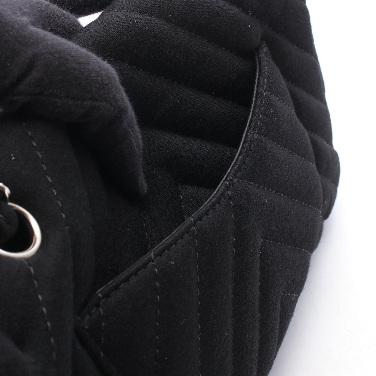 Chanel Shoulder Bag Chevron V-stitch Black Fabric Chain — view 6