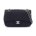 Chanel Shoulder Bag Chevron V-stitch Black Fabric Chain