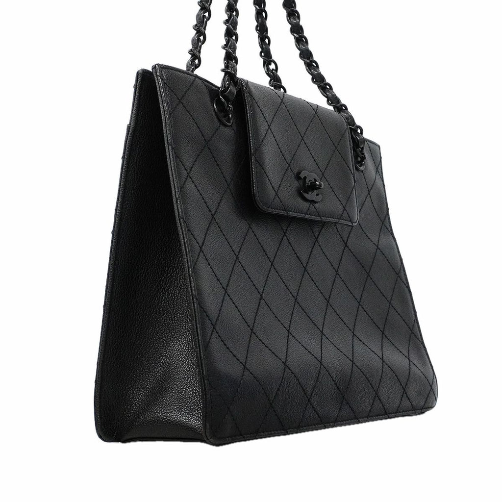 Chanel Chain Tote Bag Quilted Caviar Leather Black — view 2