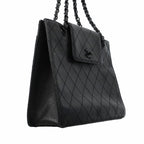 Chanel Chain Tote Bag Quilted Caviar Leather Black — view 2