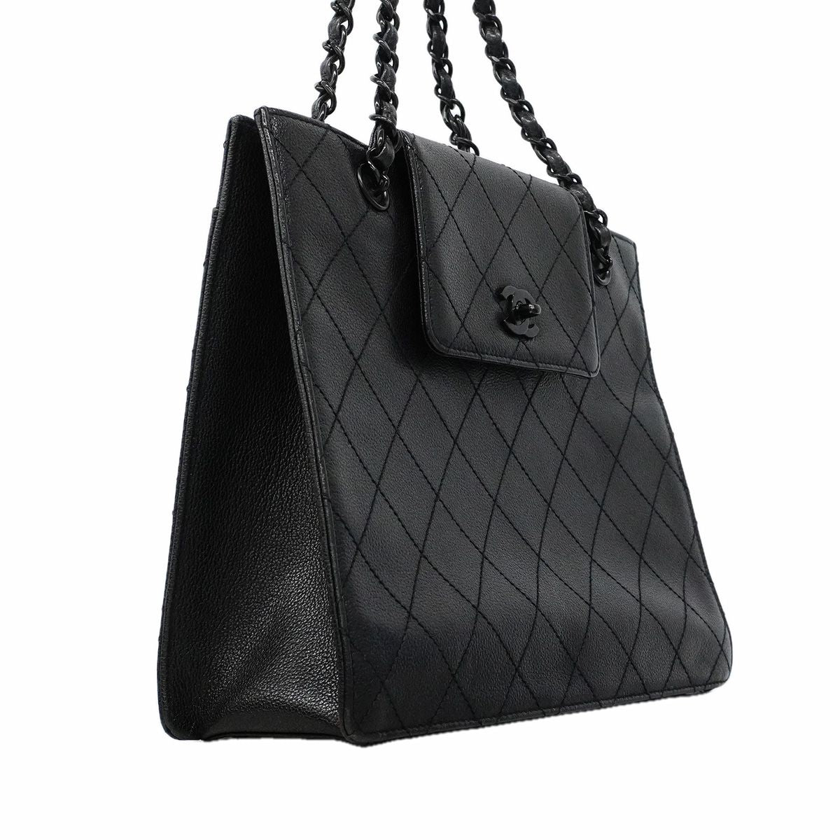 Chanel Chain Tote Bag Quilted Caviar Leather Black — view 2
