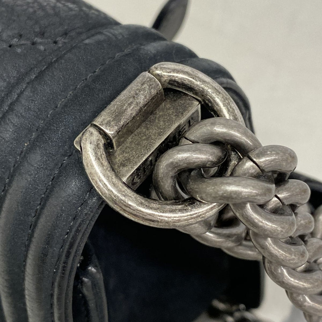 Chanel Shoulder Bag Boy Leather Black Silver — view 8