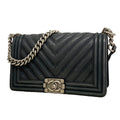 Chanel Shoulder Bag Boy Leather Black Silver