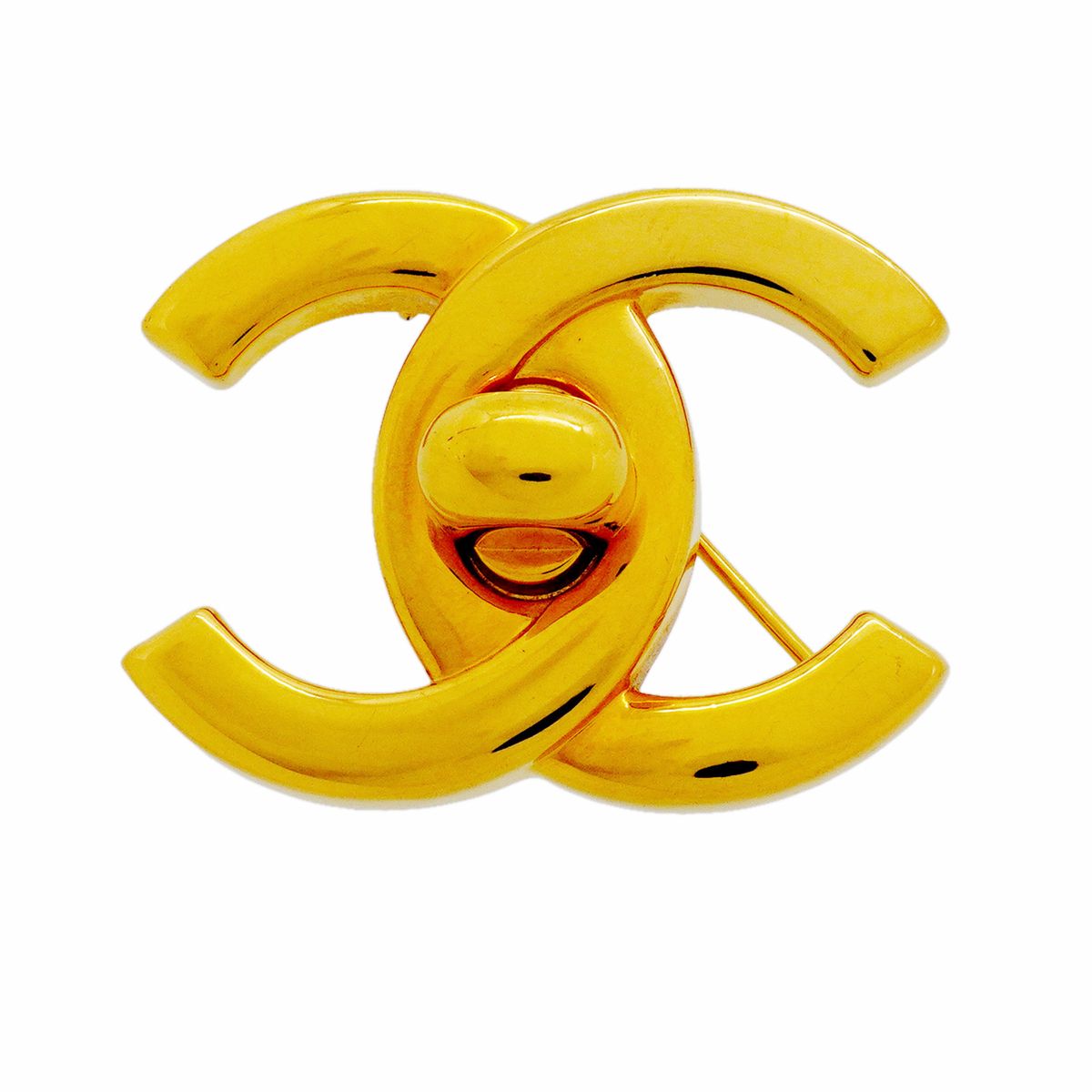 Chanel Brooch Vintage CC Logo Turnlock Gold Plated