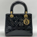 Dior Lady Handbag Patent Black Leather