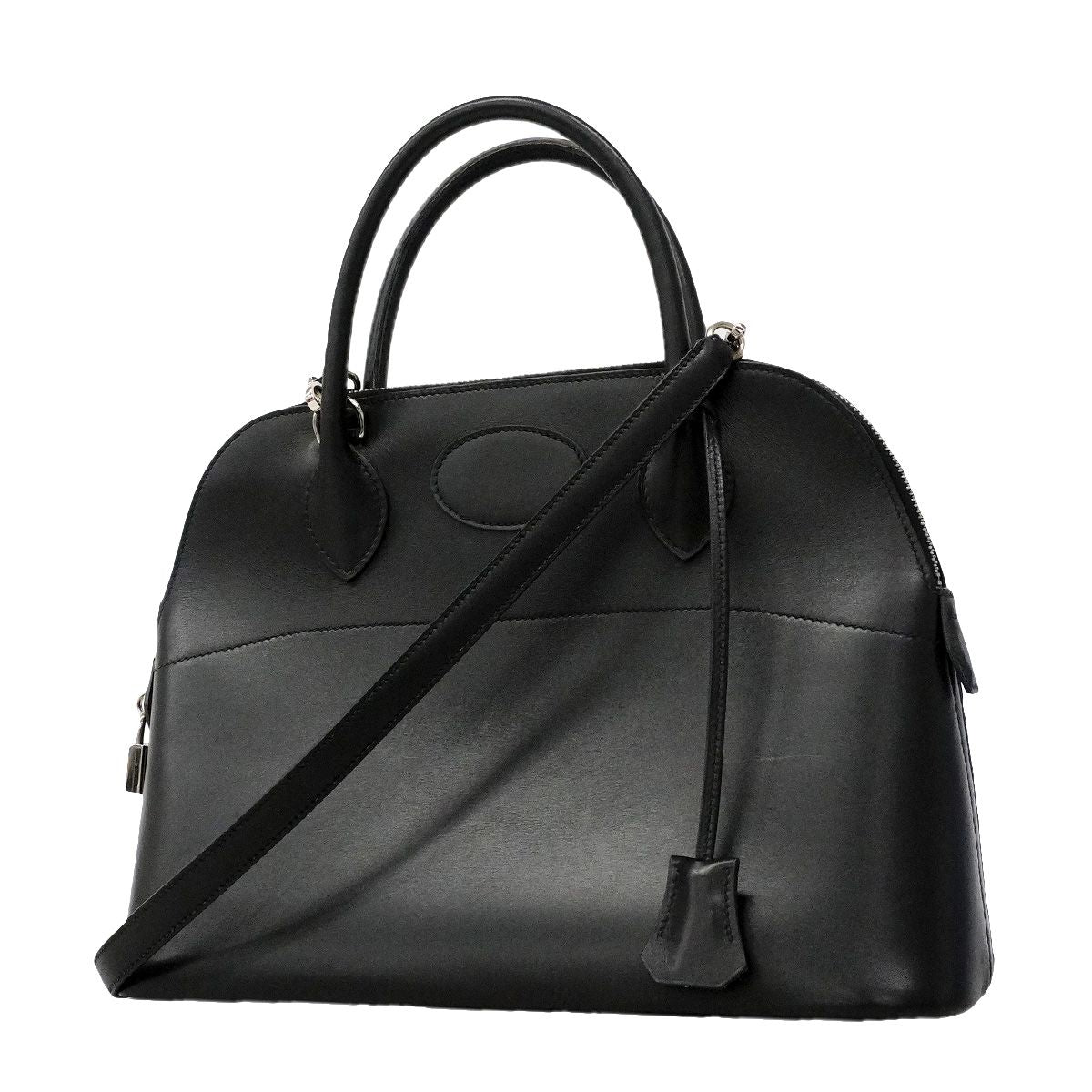 Hermes Handbag Bolide 31 Box Calf Black Silver 2-Way Bag