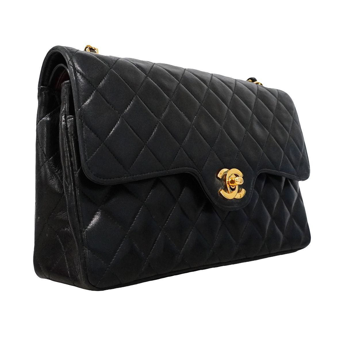 Chanel Shoulder Bag Quilted Lambskin Black Gold — view 2