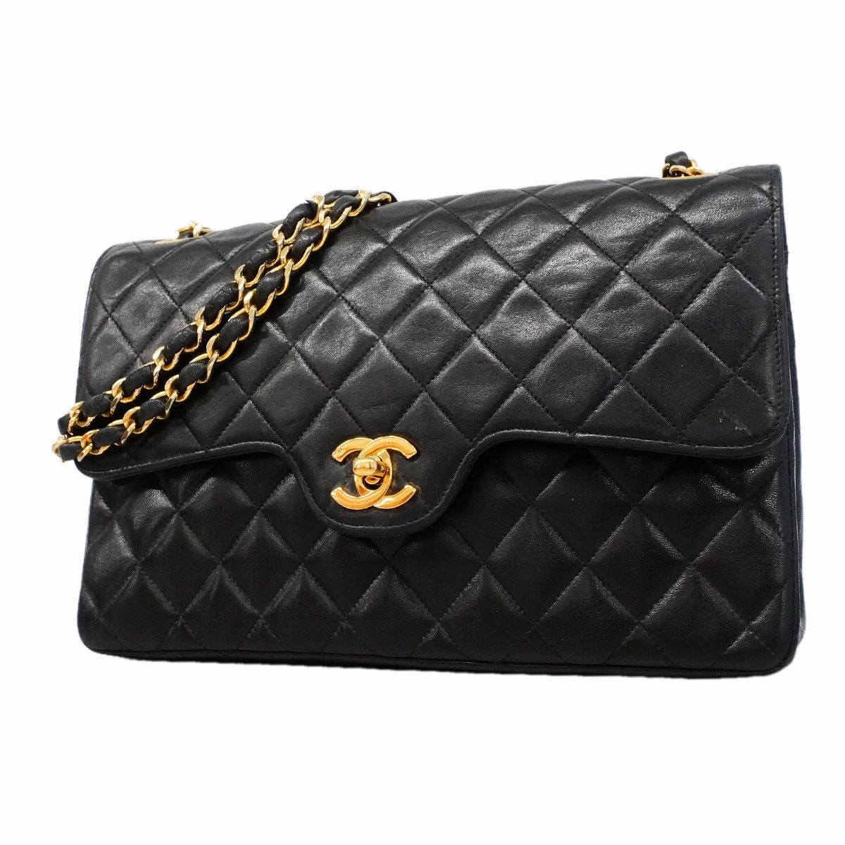 Chanel Shoulder Bag Quilted Lambskin Black Gold