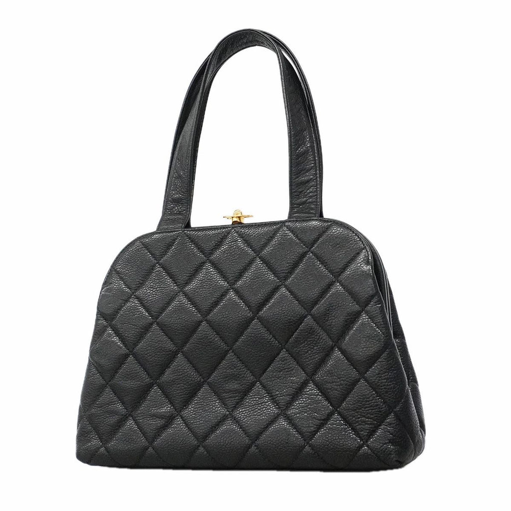 Chanel Handbag Quilted Caviar Leather Black Gold