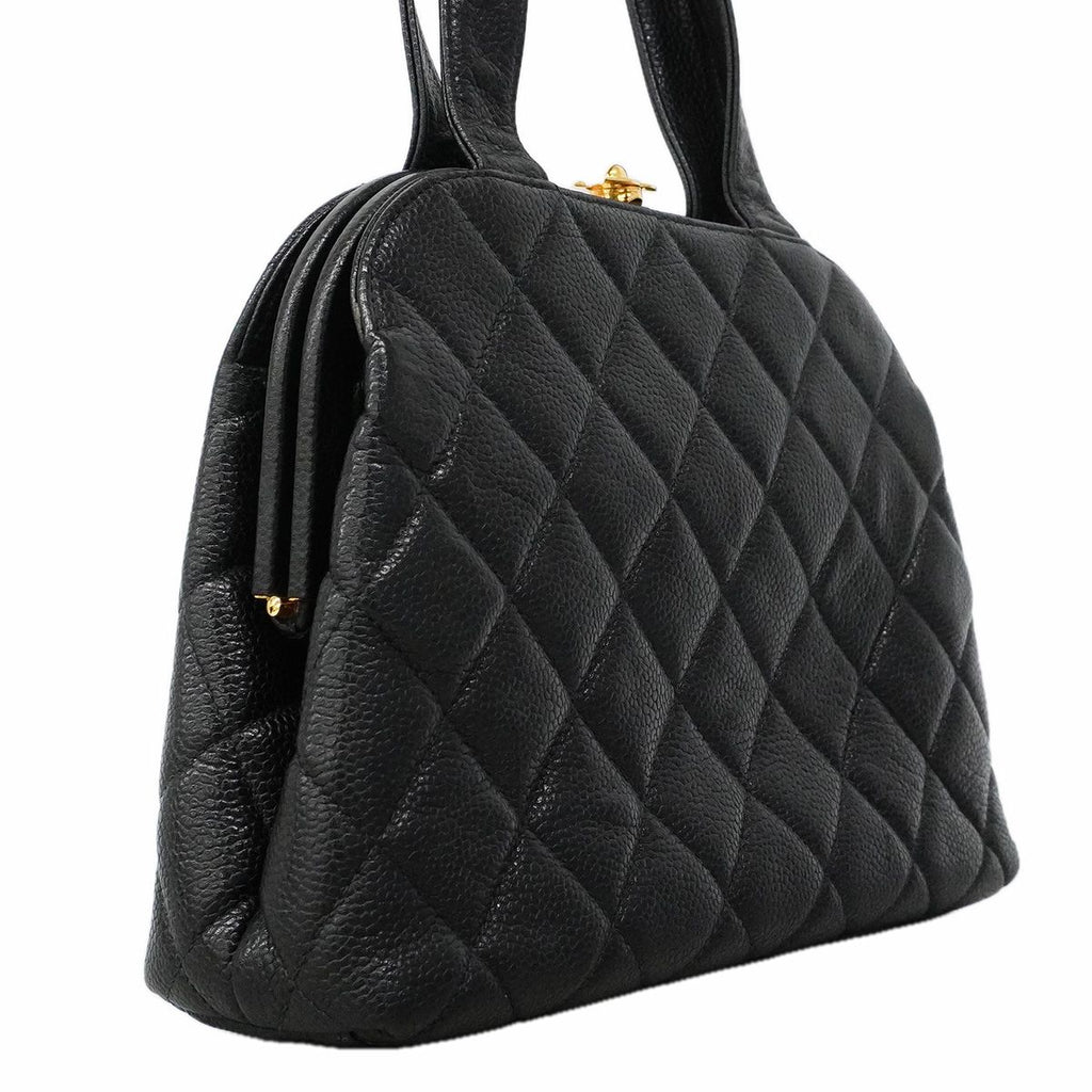 Chanel Handbag Quilted Caviar Leather Black Gold — view 2