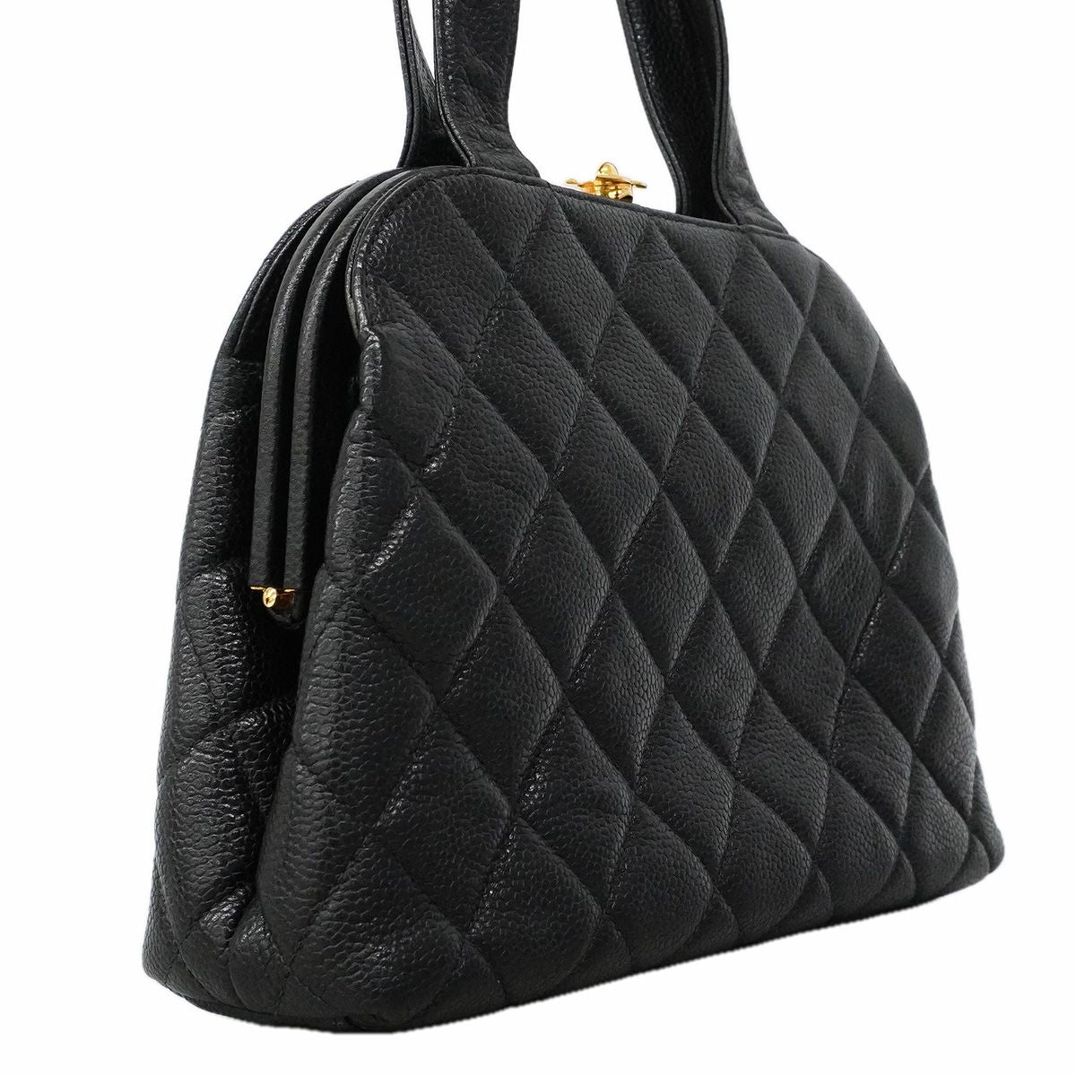 Chanel Handbag Quilted Caviar Leather Black Gold — view 2