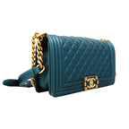 Chanel Shoulder Bag Boy Lambskin Blue Gold — view 2