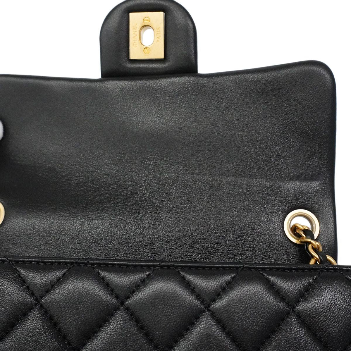 Chanel Shoulder Bag Quilted Lambskin Black Champagne Gold — view 7