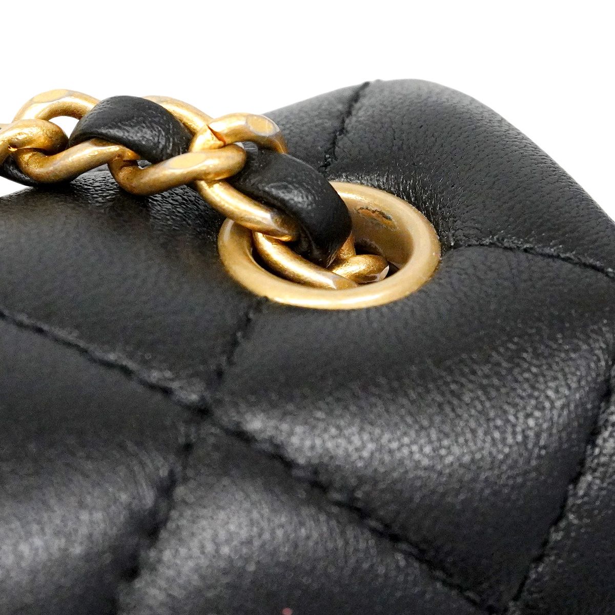 Chanel Shoulder Bag Quilted Lambskin Black Champagne Gold — view 6