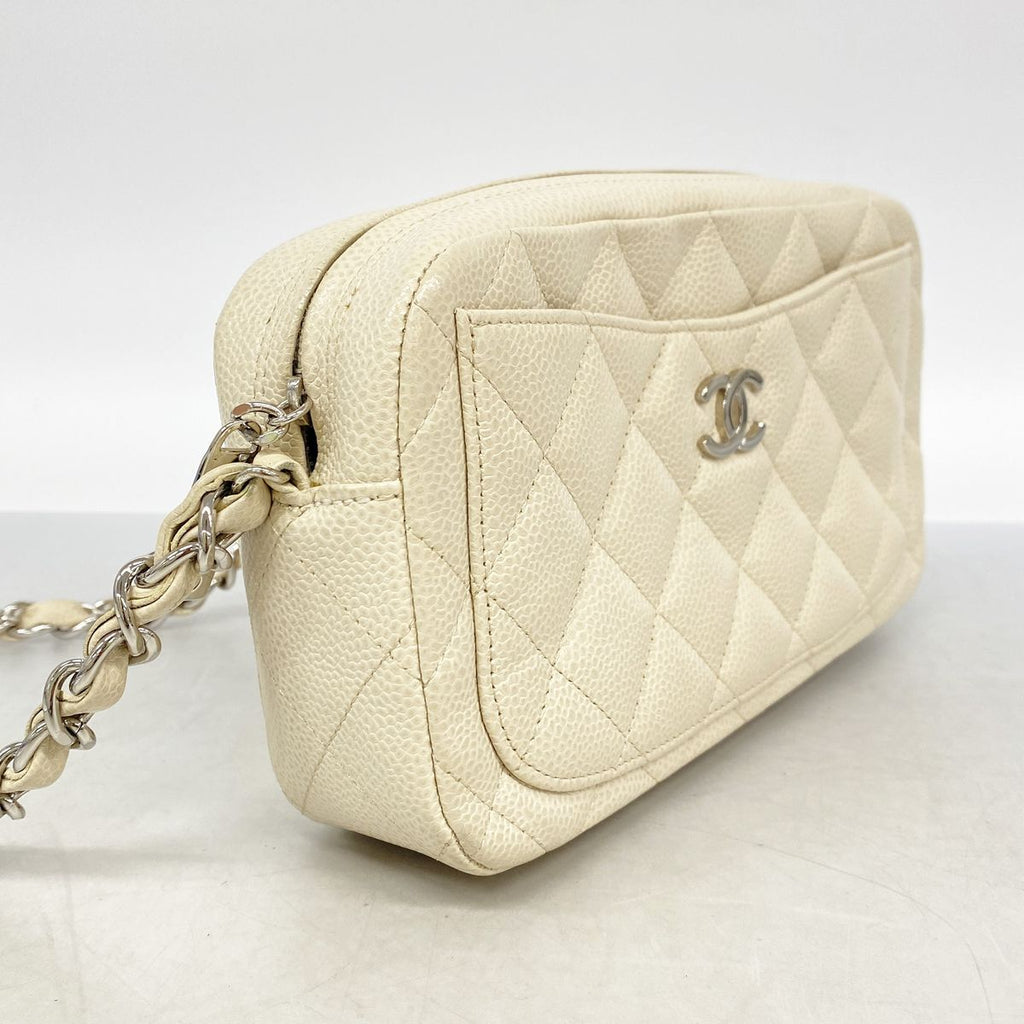 Chanel Shoulder Bag Quilted Caviar Leather Ivory Silver — view 2