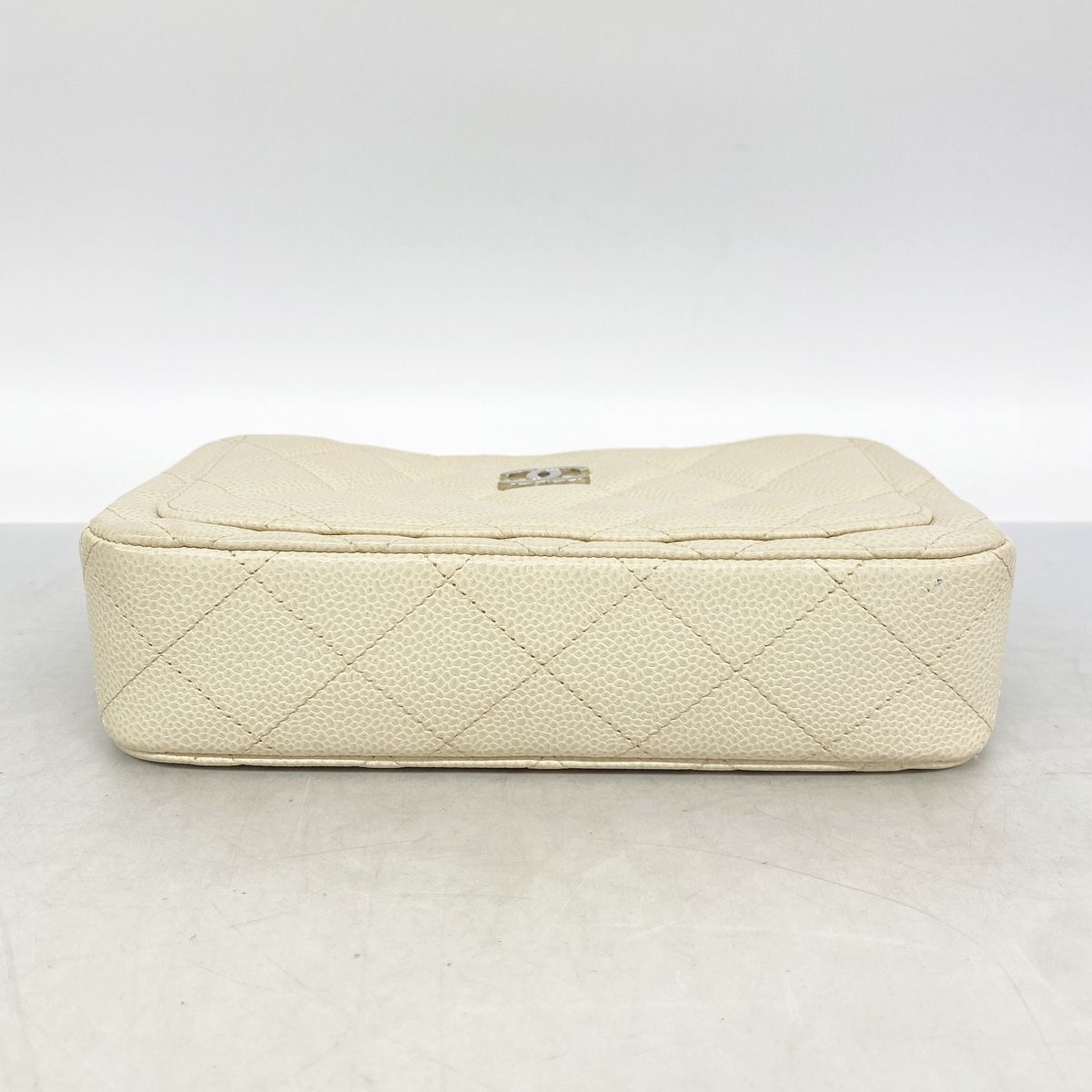 Chanel Shoulder Bag Quilted Caviar Leather Ivory Silver — view 3