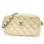 Chanel Shoulder Bag Quilted Caviar Leather Ivory Silver