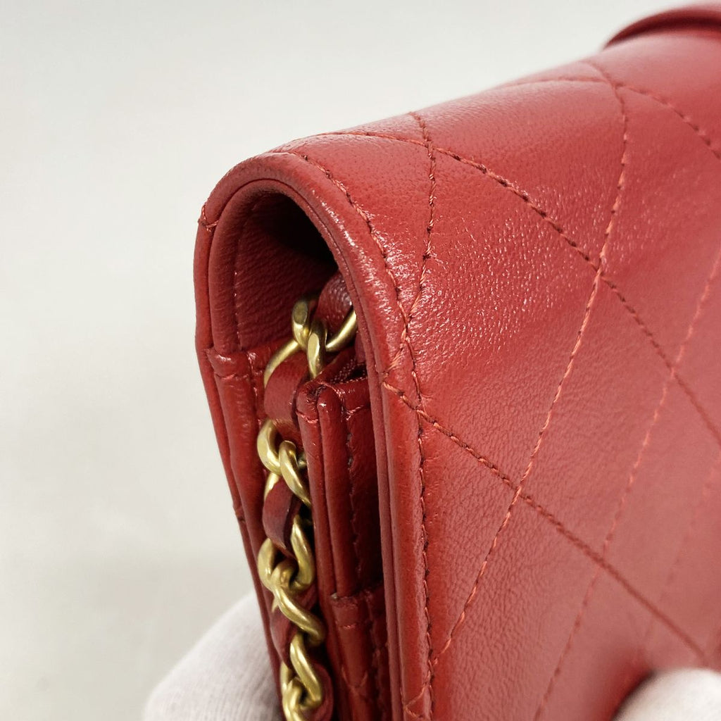 Chanel Wallet on Chain Quilted Leather Red Gold Shoulder Bag — view 7