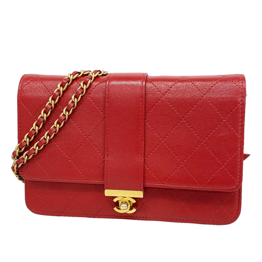 Chanel Wallet on Chain Quilted Leather Red Gold Shoulder Bag