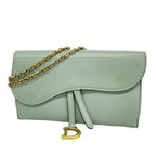 Dior Wallet on Chain Saddle Leather Gray Gold Shoulder Bag