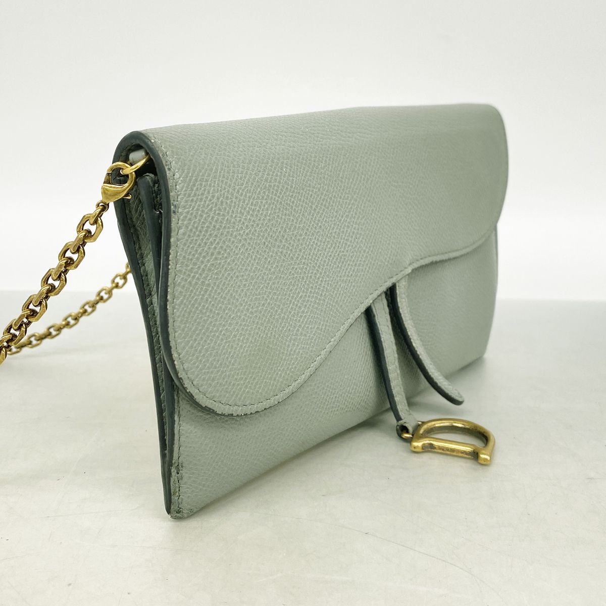 Dior Wallet on Chain Saddle Leather Gray Gold Shoulder Bag — view 2