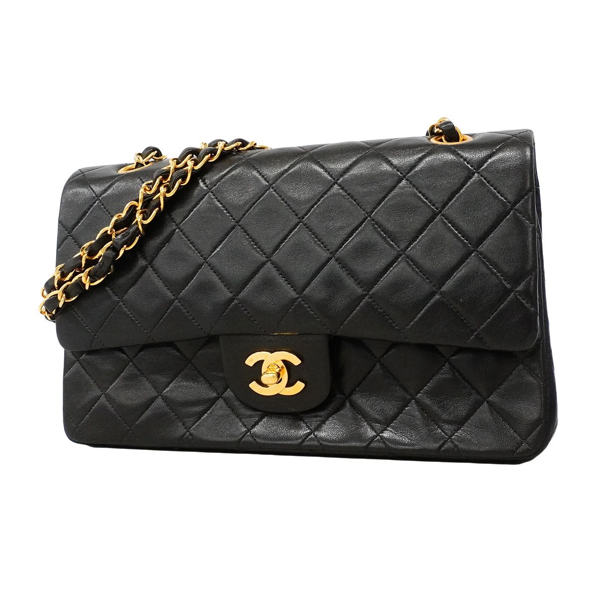 Chanel Shoulder Bag Quilted Lambskin Black Gold